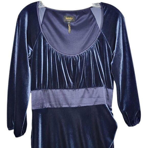 Laundry by Shelli Segal Blue Velvet Side Ruched Dress Size 4 - Picture 2 of 11